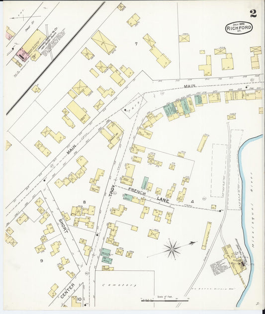 Sanborn Fire Insurance Map from Richford, Franklin County, Vermont (1892), Sheet #0002 - Historic Sanborn Fire Insurance Map Print, vintage old map wall art, antique decor, genealogy gift, Vermont Vermont map