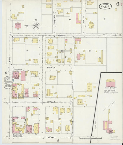 Sanborn Fire Insurance Map from Paris, Henry County, Tennessee (1896), Sheet #0006 - Complete Map Set gallery image, historic Sanborn map, vintage wall art, Tennessee Tennessee