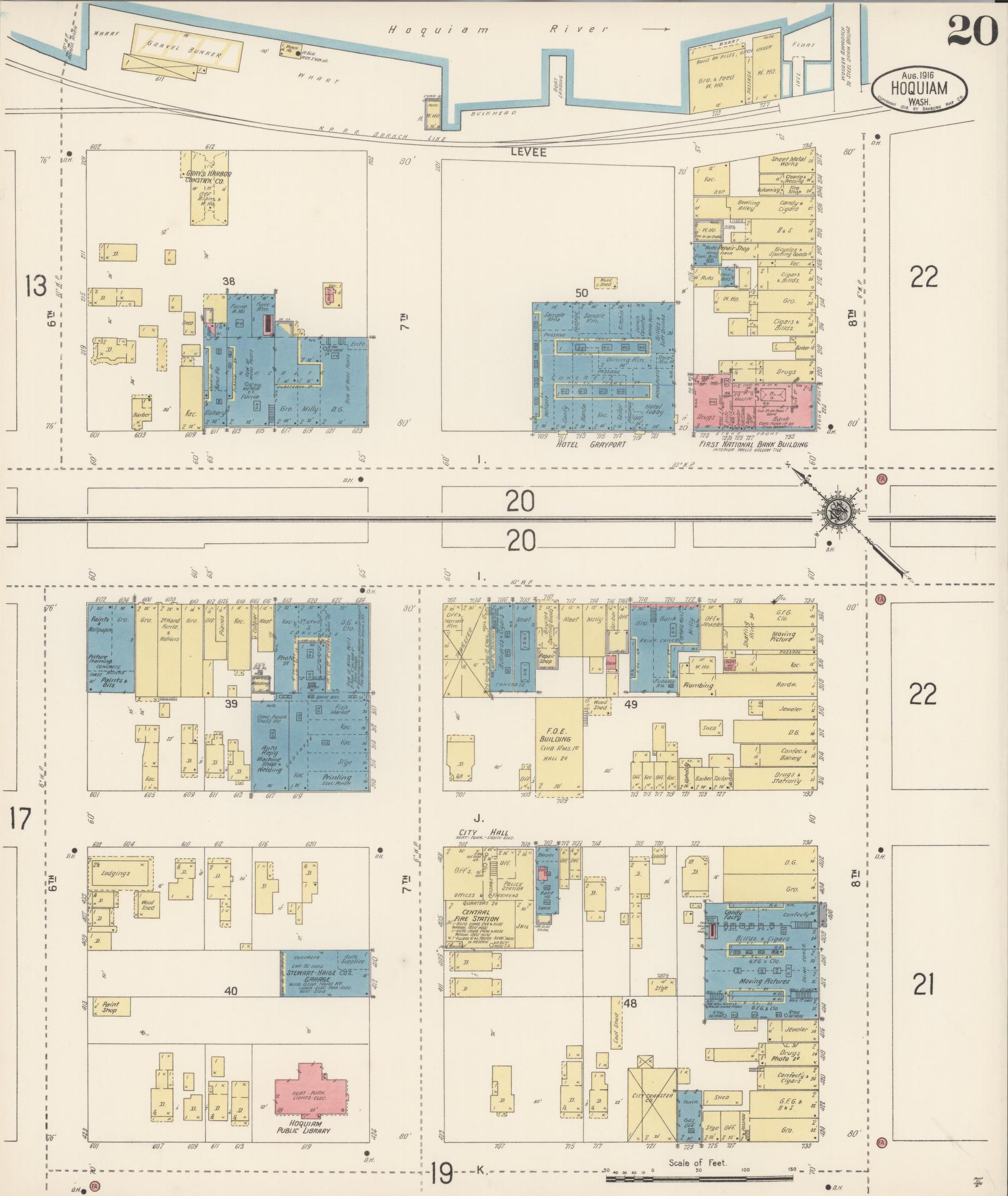 Sanborn Fire Insurance Map from Hoquiam, Grays Harbor County, Washington (1916), Sheet #0020 - Complete Map Set gallery image, historic Sanborn map, vintage wall art, Washington Washington
