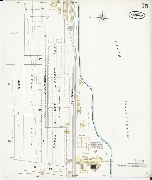 Sanborn Fire Insurance Map from Keokuk, Lee County, Iowa (1888), Sheet #0015 - Historic Sanborn Fire Insurance Map Print, vintage old map wall art