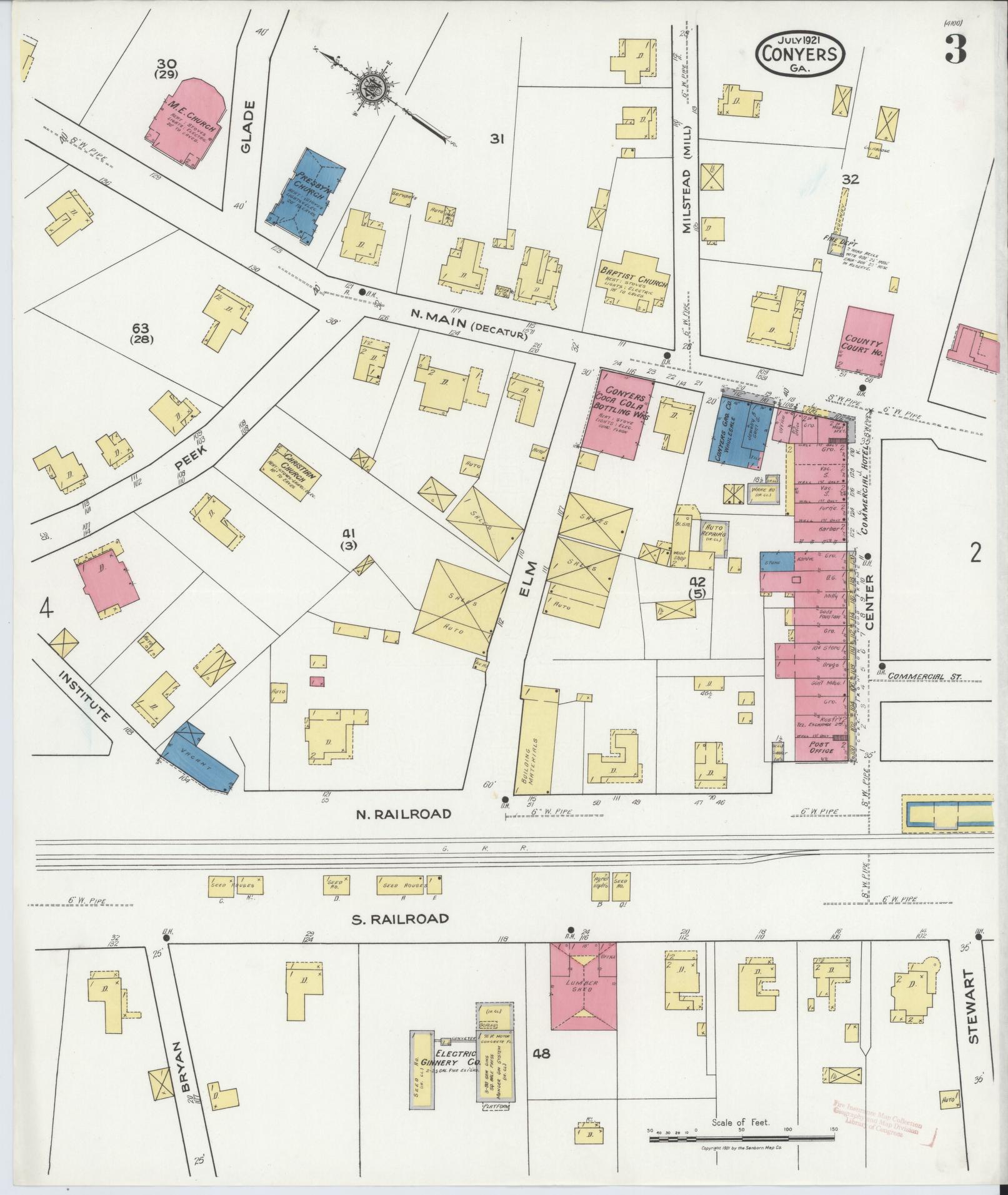 Sanborn Fire Insurance Map from Conyers, Rockdale County, Georgia (1921), Sheet #0003 - Complete Map Set gallery image, historic Sanborn map, vintage wall art, Georgia Georgia