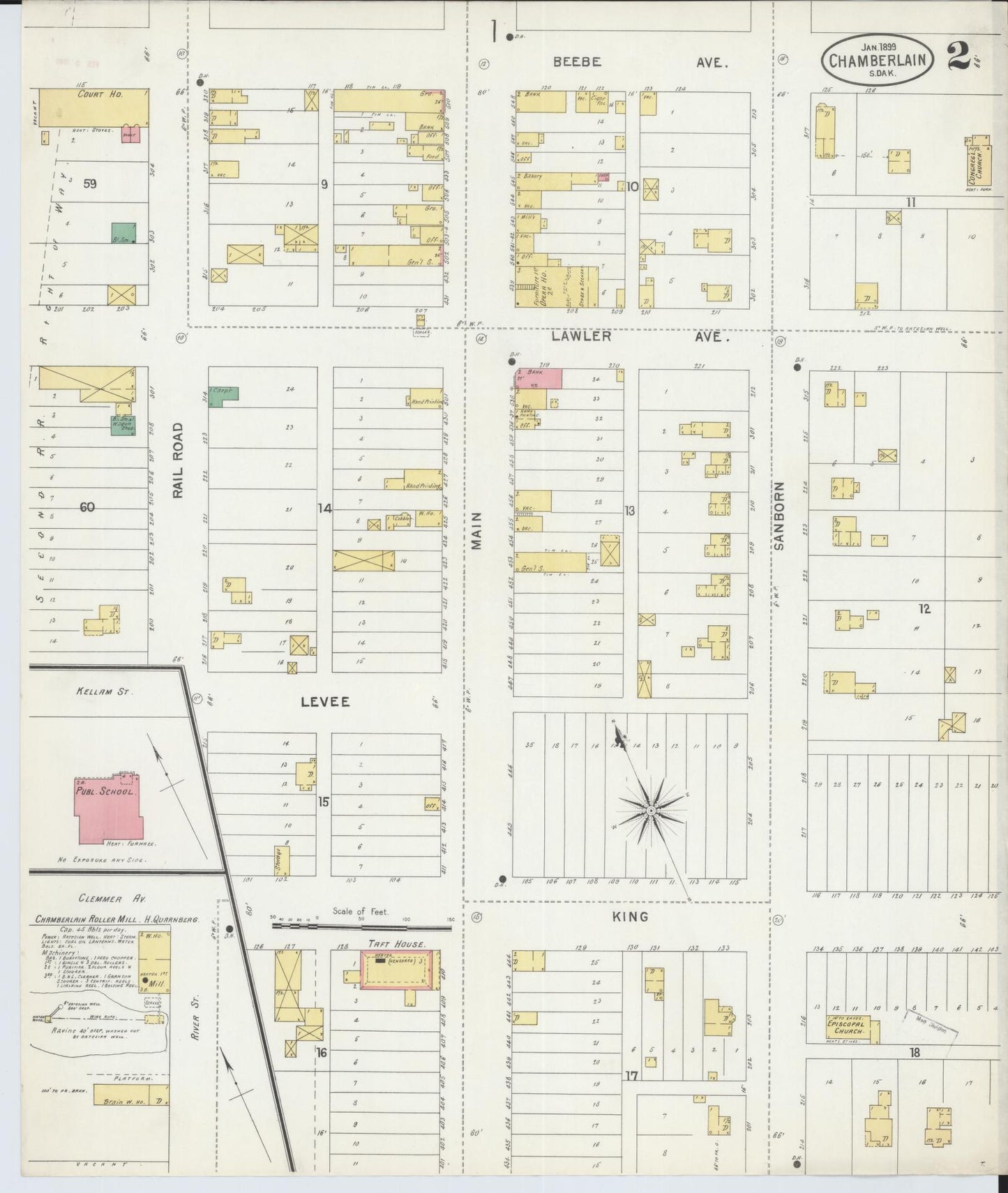 Sanborn Fire Insurance Map from Chamberlain, Brule County, South Dakota (1899), Sheet #0002 - Historic Sanborn Fire Insurance Map Print, vintage old map wall art, antique decor, genealogy gift, South Dakota South Dakota map
