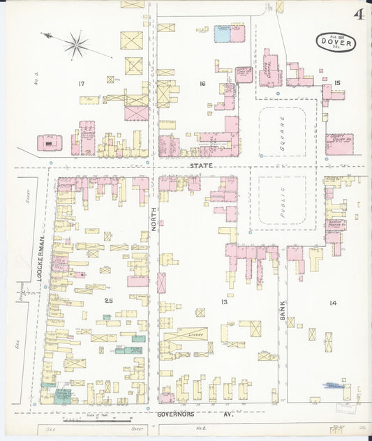 Sanborn Fire Insurance Map from Dover, Kent County, Delaware (1891), Sheet #0004 - Historic Sanborn Fire Insurance Map Print, vintage old map wall art, antique decor, genealogy gift, Delaware Delaware map