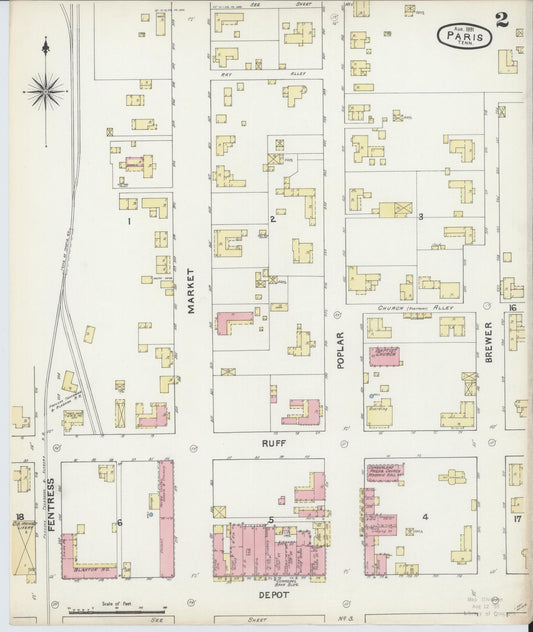 Sanborn Fire Insurance Map from Paris, Henry County, Tennessee (1891), Sheet #0002 - Historic Sanborn Fire Insurance Map Print, vintage old map wall art, antique decor, genealogy gift, Tennessee Tennessee map