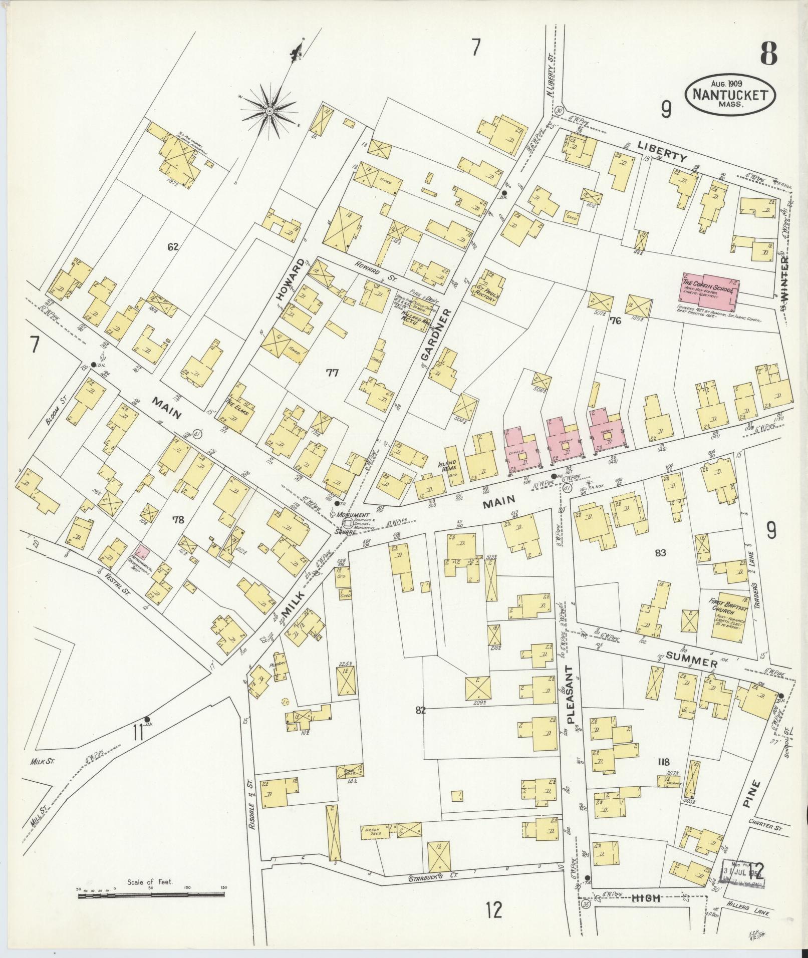 Sanborn Fire Insurance Map from Nantucket, Nantucket County, Massachusetts (1909), Sheet #0008 - Complete Map Set gallery image, historic Sanborn map, vintage wall art, Massachusetts Massachusetts