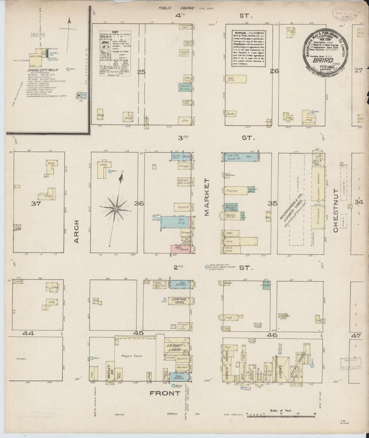 Sanborn Fire Insurance Map from Baird, Callahan County, Texas (1885), Sheet #0001 - Historic Sanborn Fire Insurance Map Print, vintage old map wall art, antique decor, genealogy gift, Texas Texas map
