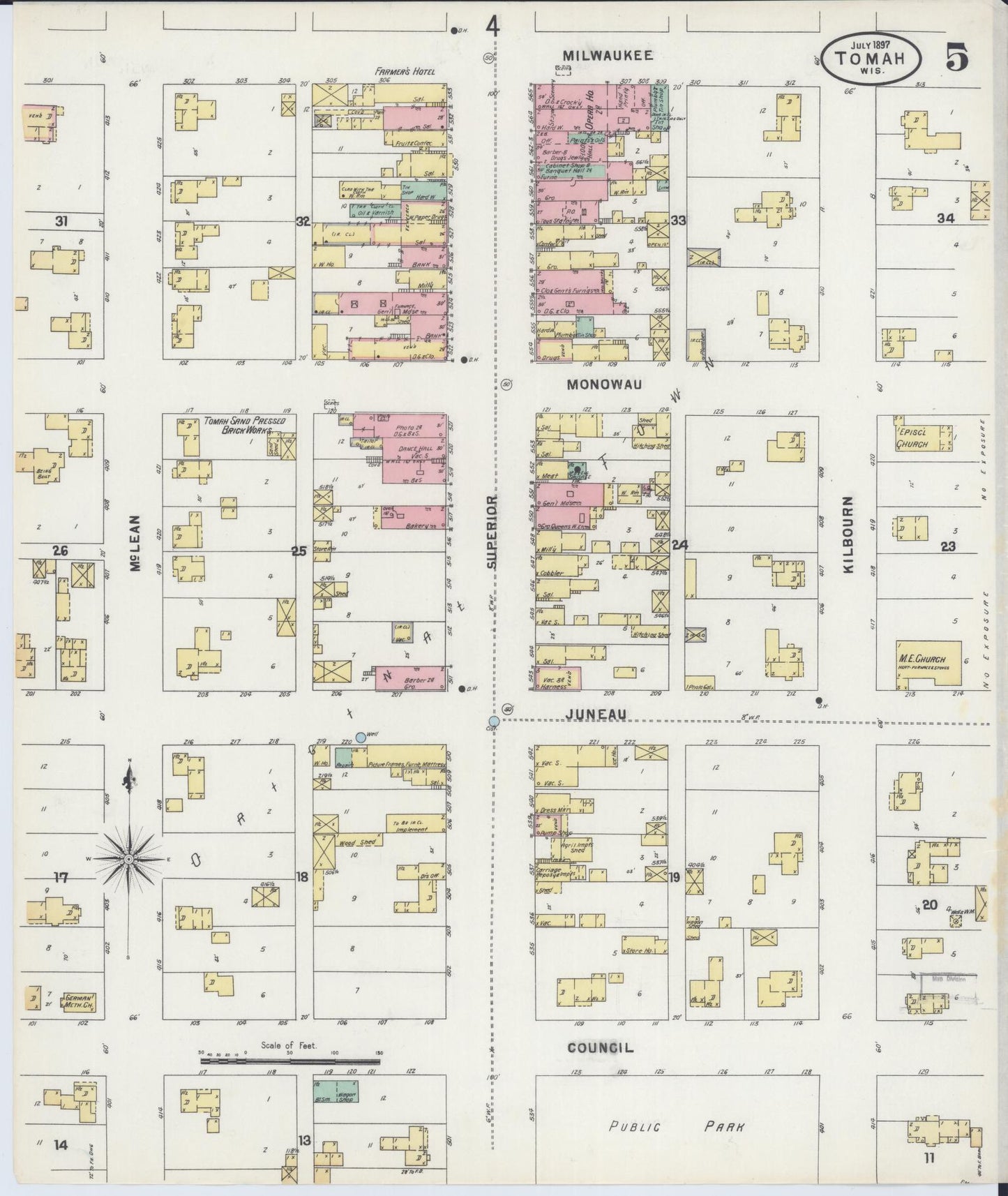 Sanborn Fire Insurance Map from Tomah, Monroe County, Wisconsin (1897), Sheet #0005 - Historic Sanborn Fire Insurance Map Print, vintage old map wall art, antique decor, genealogy gift, Wisconsin Wisconsin map
