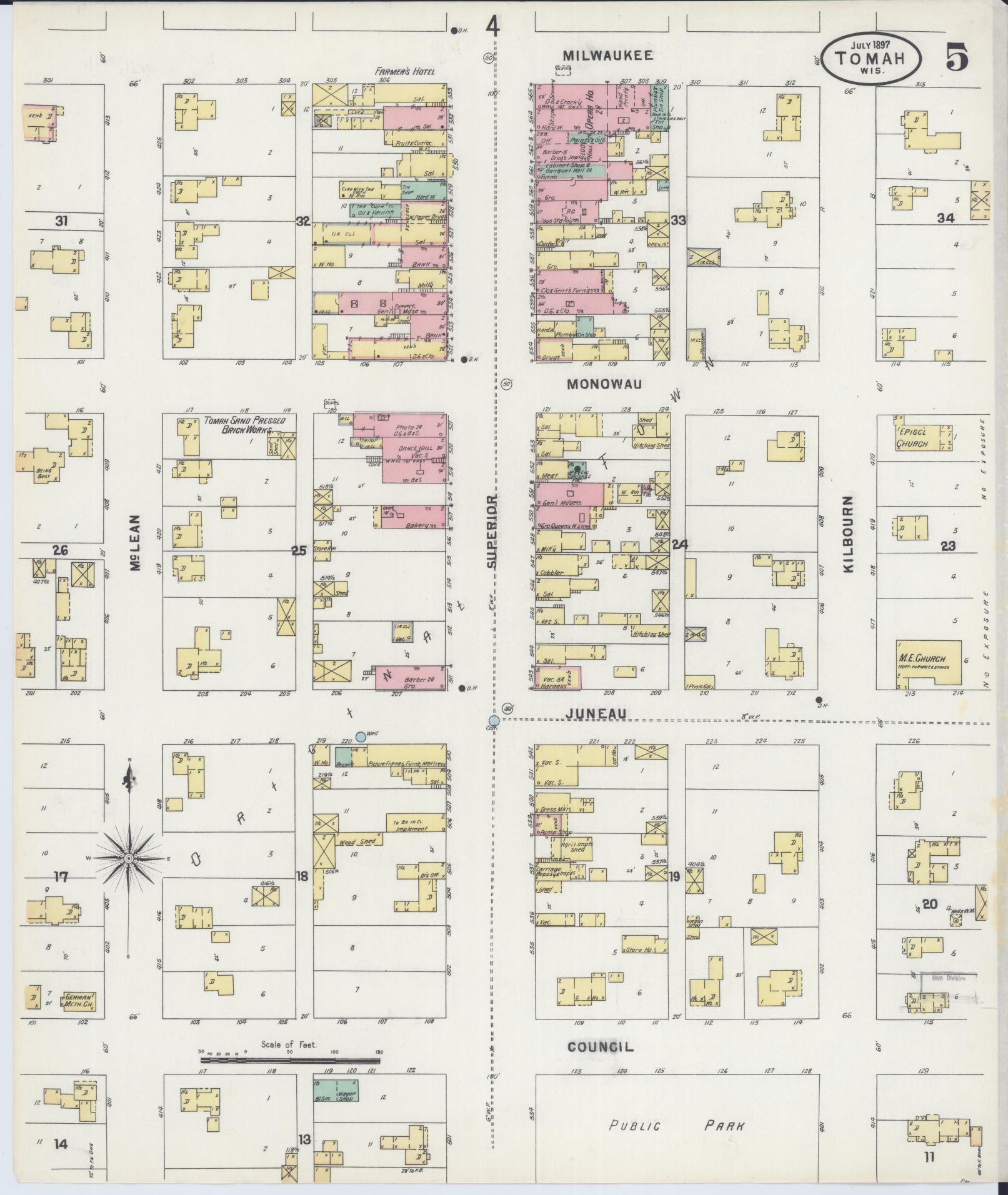 Sanborn Fire Insurance Map from Tomah, Monroe County, Wisconsin (1897), Sheet #0005 - Historic Sanborn Fire Insurance Map Print, vintage old map wall art, antique decor, genealogy gift, Wisconsin Wisconsin map
