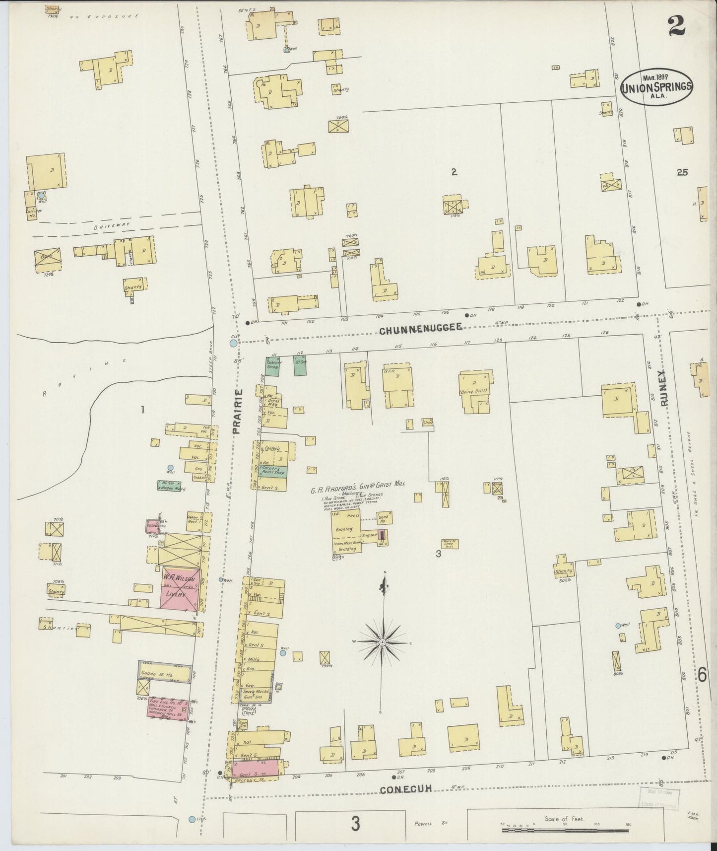 Sanborn Fire Insurance Map from Union Springs, Bullock County, Alabama (1897), Sheet #0002 - Historic Sanborn Fire Insurance Map Print, vintage old map wall art, antique decor, genealogy gift, Alabama Alabama map