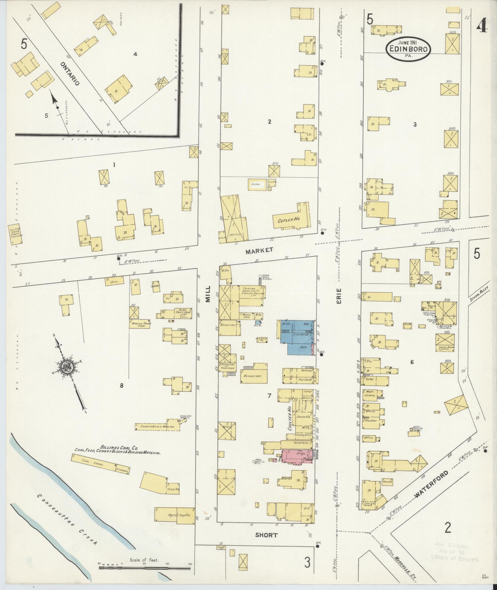 Sanborn Fire Insurance Map from Edinboro, Erie County, Pennsylvania (1911), Sheet #0004 - Historic Sanborn Fire Insurance Map Print, vintage old map wall art, antique decor, genealogy gift, Pennsylvania Pennsylvania map
