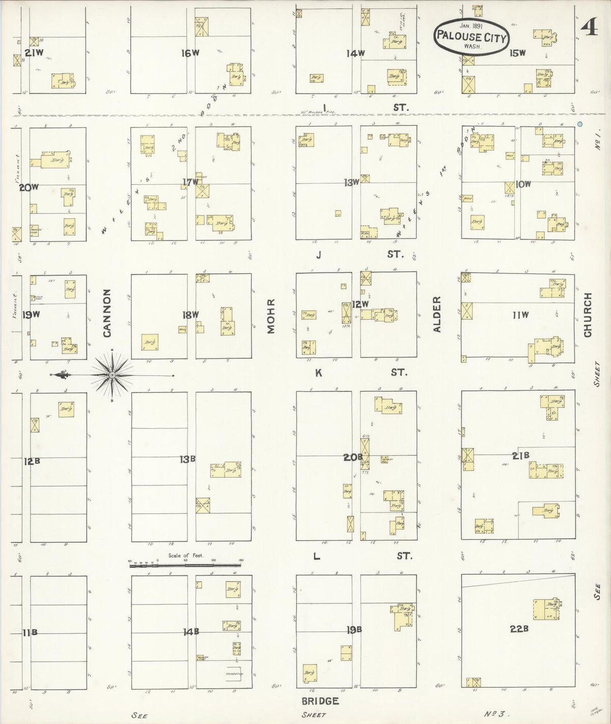 Sanborn Fire Insurance Map from Palouse City, Whitman County, Washington (1891), Sheet #0004 - Historic Sanborn Fire Insurance Map Print, vintage old map wall art, antique decor, genealogy gift, Washington Washington map