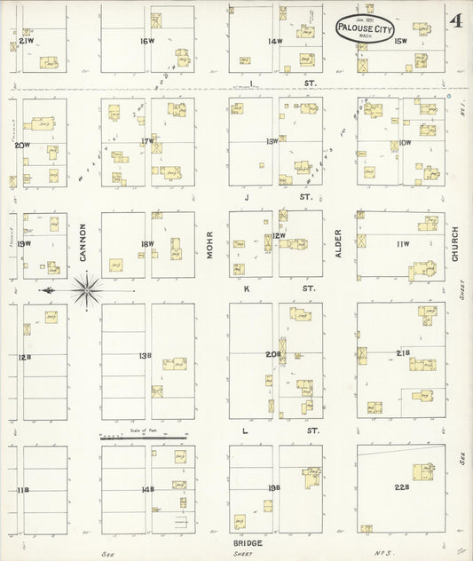 Sanborn Fire Insurance Map from Palouse City, Whitman County, Washington (1891), Sheet #0004 - Historic Sanborn Fire Insurance Map Print, vintage old map wall art, antique decor, genealogy gift, Washington Washington map
