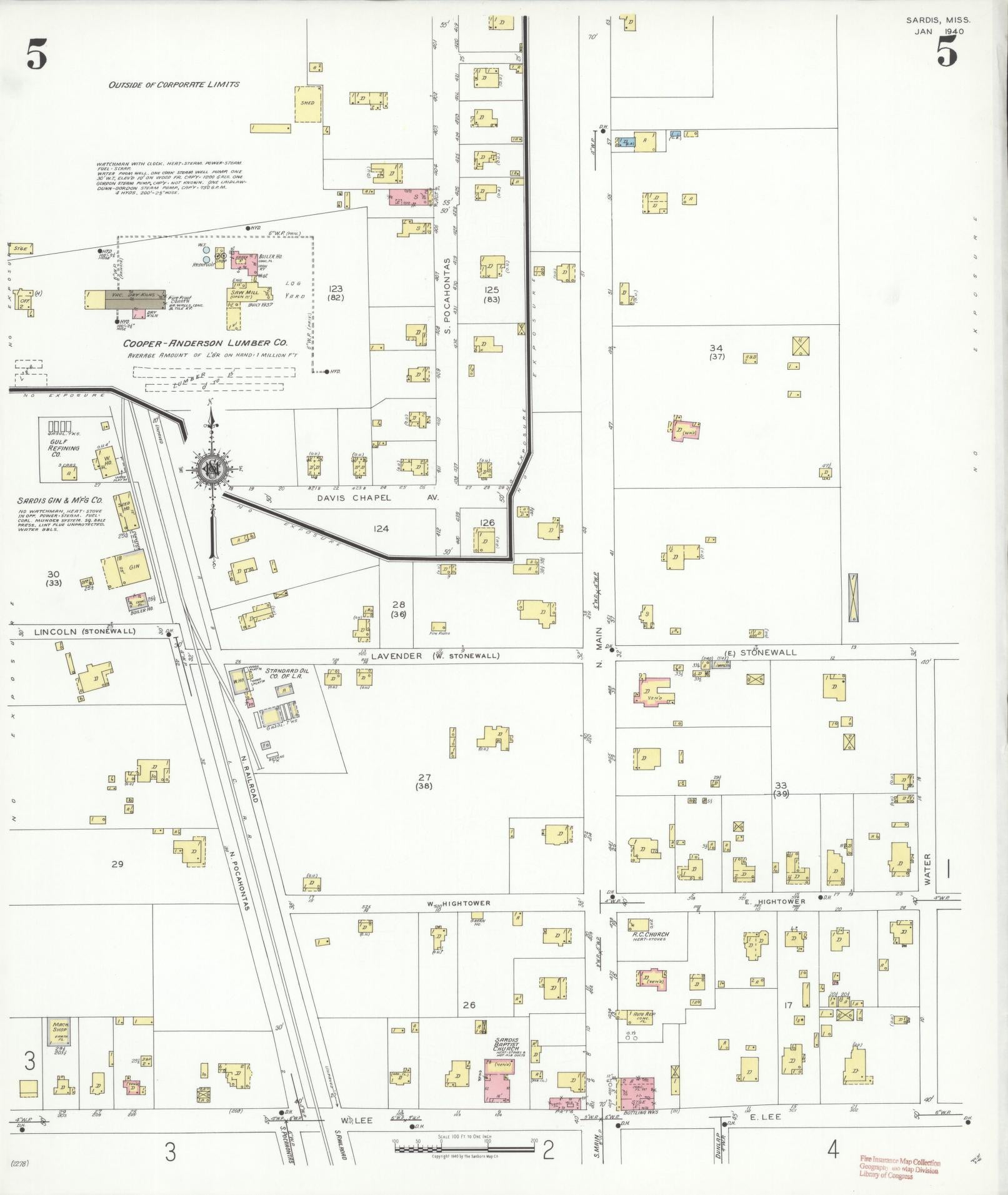 Sanborn Fire Insurance Map from Sardis, Panola County, Mississippi (1940), Sheet #0005 - Complete Map Set gallery image, historic Sanborn map, vintage wall art, Mississippi Mississippi