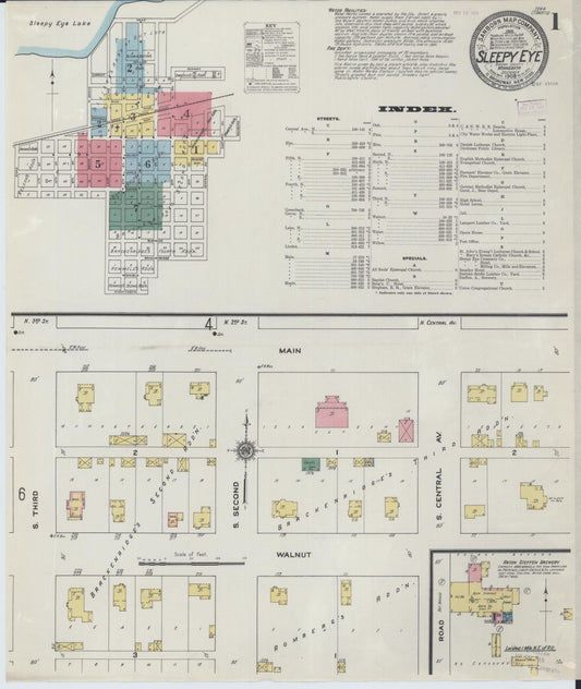 Sanborn Fire Insurance Map from Sleepy Eye, Brown County, Minnesota (1909), Sheet #0001 - Historic Sanborn Fire Insurance Map Print, vintage old map wall art, antique decor, genealogy gift, Minnesota Minnesota map