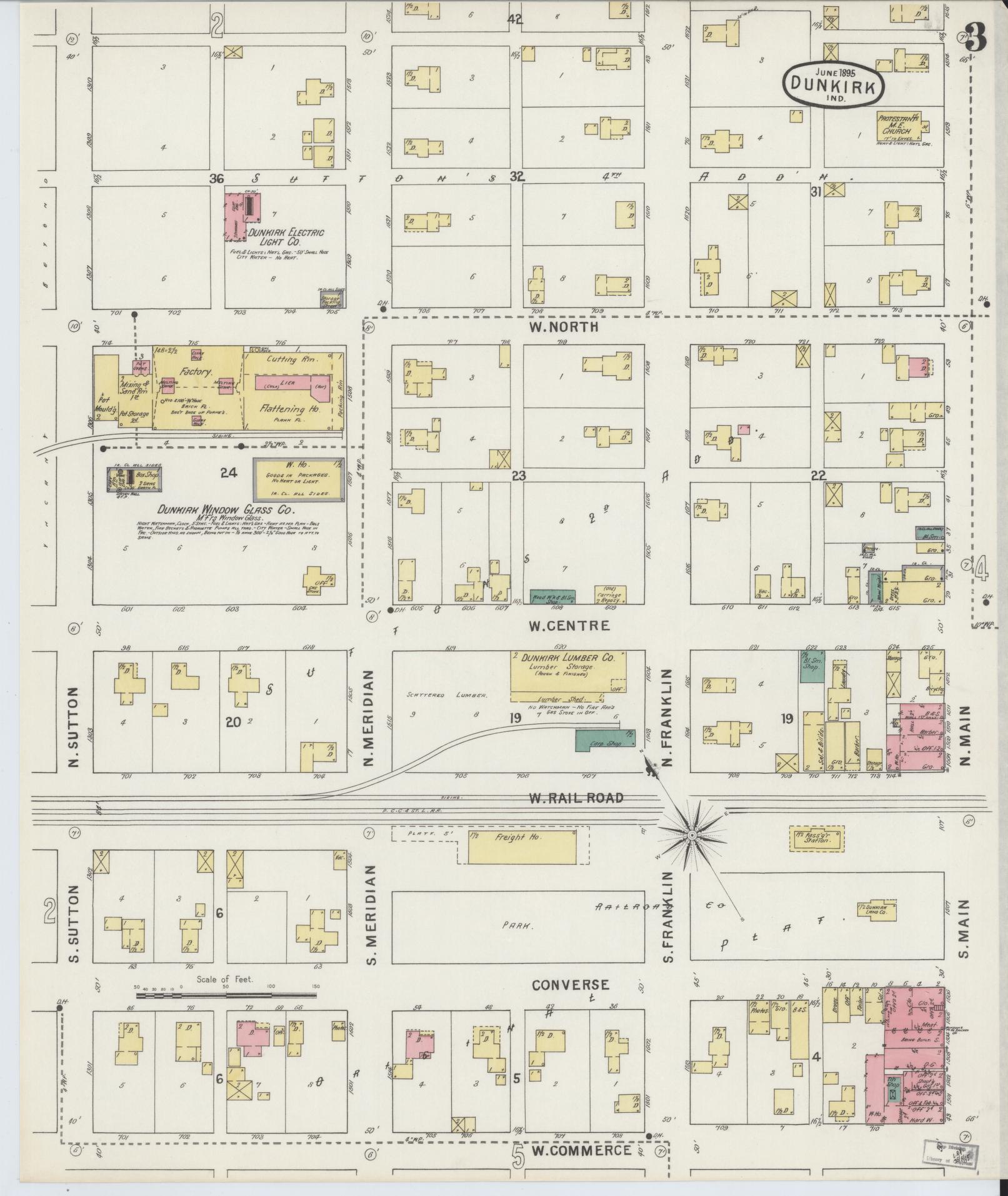 Sanborn Fire Insurance Map from Dunkirk, Jay And Blackford Counties, Indiana (1895), Sheet #0003 - Complete Map Set gallery image, historic Sanborn map, vintage wall art, Indiana Indiana