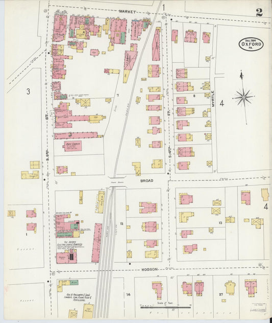 Sanborn Fire Insurance Map from Oxford, Chester County, Pennsylvania (1904), Sheet #0002 - Historic Sanborn Fire Insurance Map Print, vintage old map wall art, antique decor, genealogy gift, Pennsylvania Pennsylvania map