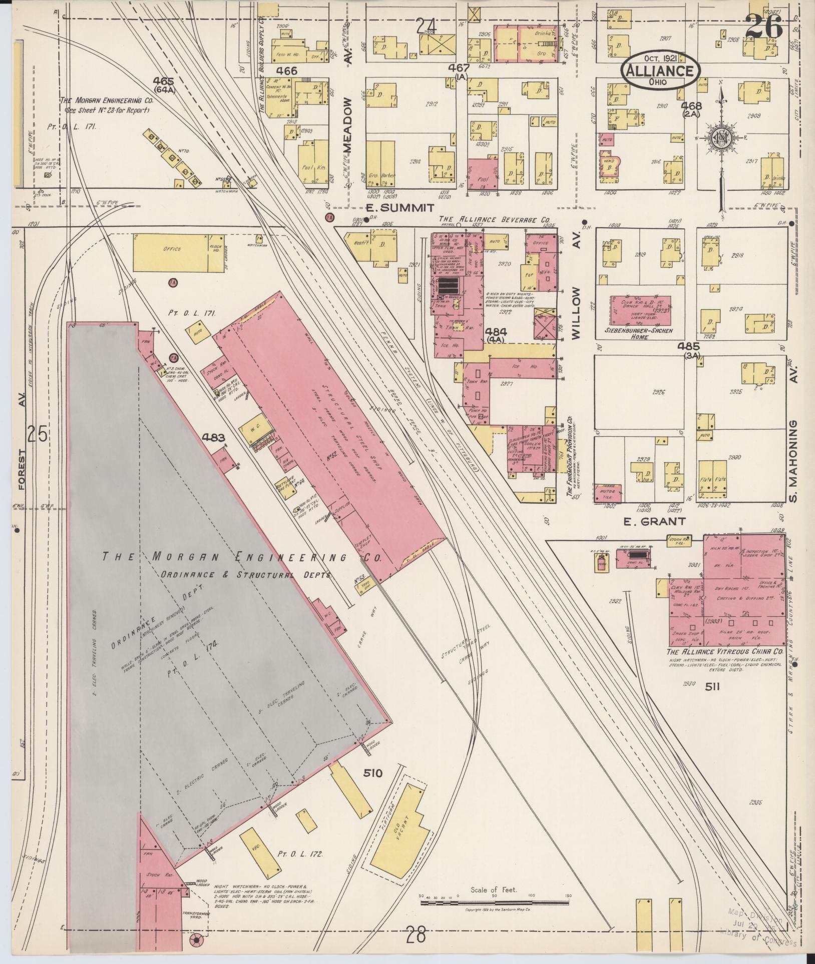 Sanborn Fire Insurance Map from Alliance, Stark County, Ohio (1921), Sheet #0026 - Complete Map Set gallery image, historic Sanborn map, vintage wall art, Ohio Ohio