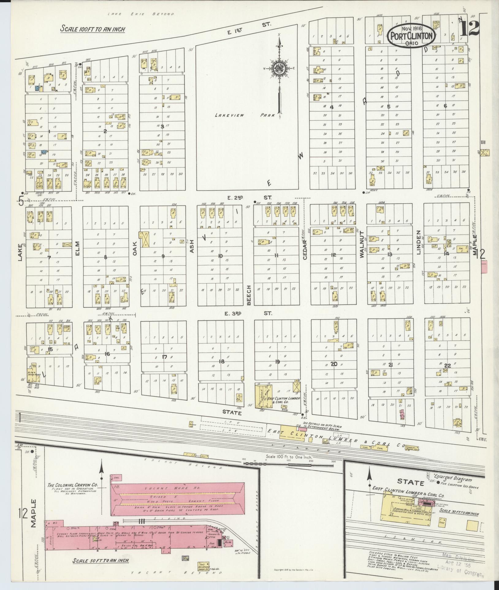 Sanborn Fire Insurance Map from Port Clinton, Ottawa County, Ohio (1916), Sheet #0012 - Historic Sanborn Fire Insurance Map Print, vintage old map wall art, antique decor, genealogy gift, Ohio Ohio map
