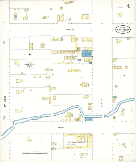 Sanborn Fire Insurance Map from Montpelier, Bear Lake County, Idaho (1900), Sheet #0004 - Historic Sanborn Fire Insurance Map Print, vintage old map wall art, antique decor, genealogy gift, Idaho Idaho map
