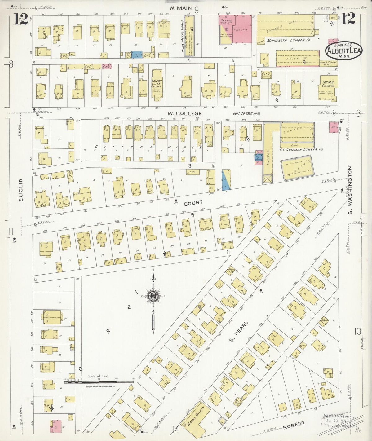 Sanborn Fire Insurance Map from Albert Lea, Freeborn County, Minnesota (1926), Sheet #0012 - Complete Map Set gallery image, historic Sanborn map, vintage wall art, Minnesota Minnesota
