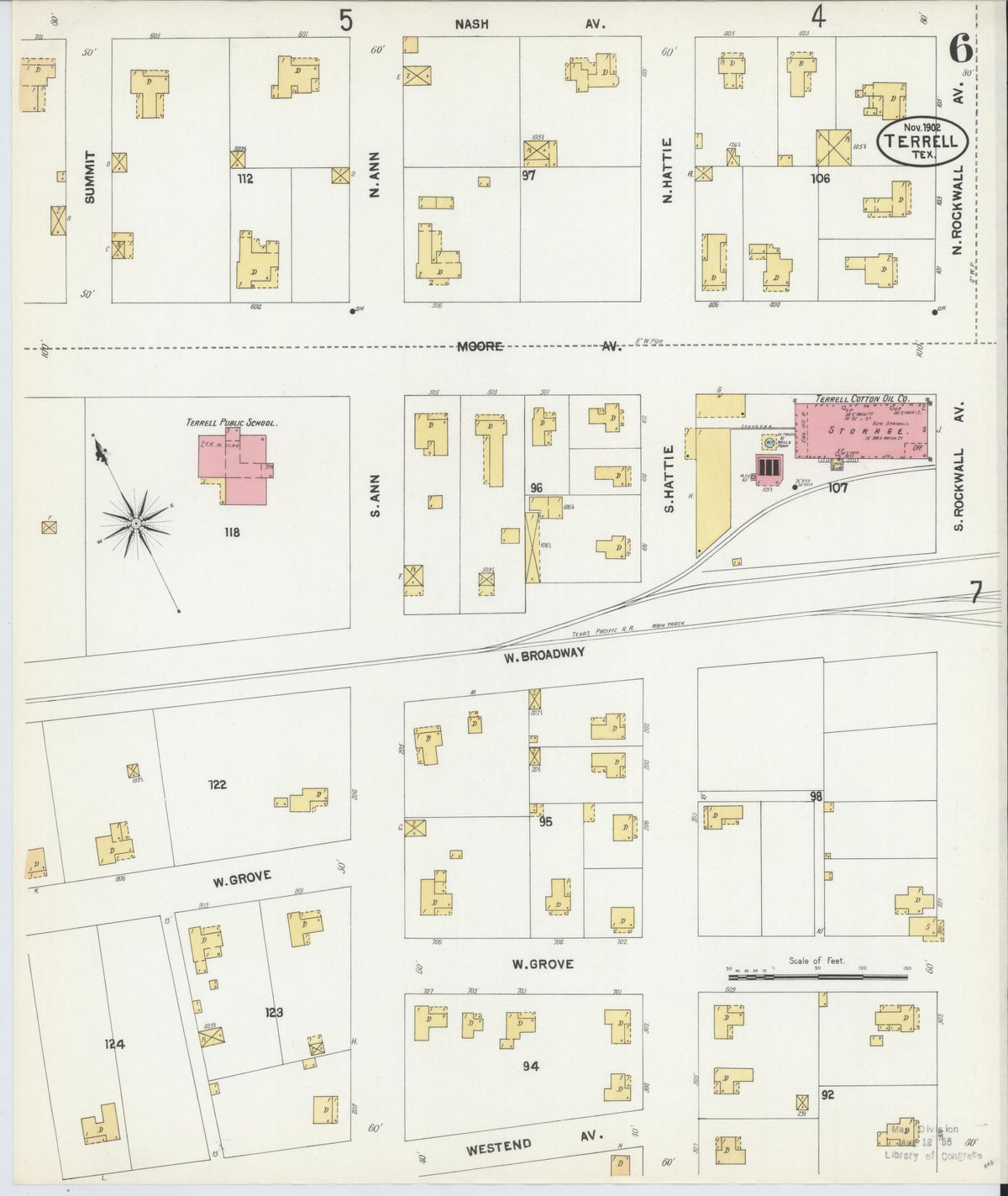 Sanborn Fire Insurance Map from Terrell, Kaufman County, Texas (1902), Sheet #0006 - Historic Sanborn Fire Insurance Map Print, vintage old map wall art, antique decor, genealogy gift, Texas Texas map