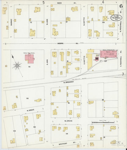 Sanborn Fire Insurance Map from Terrell, Kaufman County, Texas (1902), Sheet #0006 - Historic Sanborn Fire Insurance Map Print, vintage old map wall art, antique decor, genealogy gift, Texas Texas map