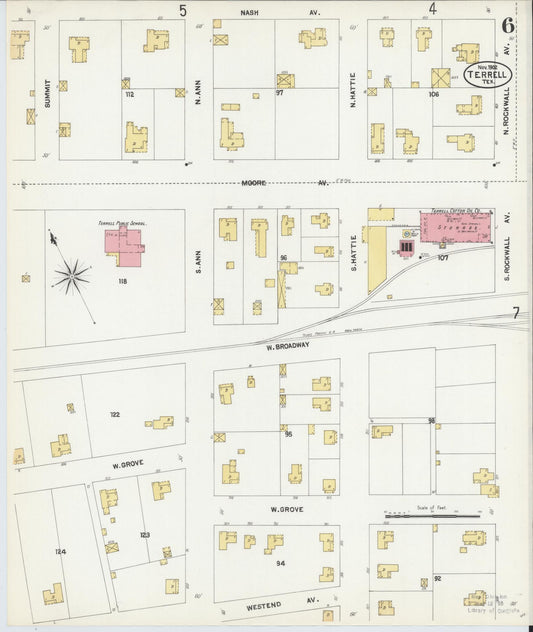 Sanborn Fire Insurance Map from Terrell, Kaufman County, Texas (1902), Sheet #0006 - Historic Sanborn Fire Insurance Map Print, vintage old map wall art, antique decor, genealogy gift, Texas Texas map