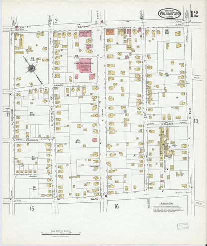 Sanborn Fire Insurance Map from Wallingford, New Haven County, Connecticut (1919), Sheet #0012 - Complete Map Set gallery image, historic Sanborn map, vintage wall art, Connecticut Connecticut