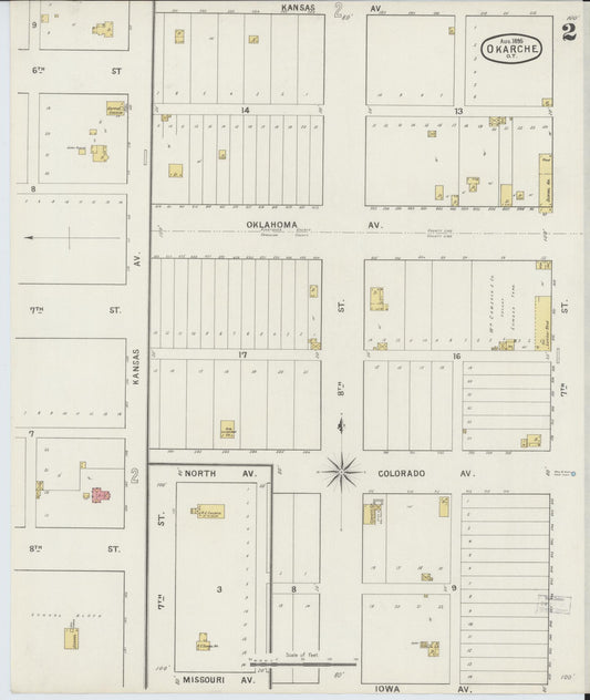 Sanborn Fire Insurance Map from Okarche, Kingfisher and Canadian Counties, Oklahoma (1895), Sheet #0002 - Historic Sanborn Fire Insurance Map Print, vintage old map wall art, antique decor, genealogy gift, Oklahoma Oklahoma map