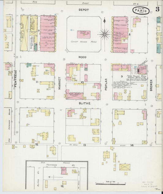 Sanborn Fire Insurance Map from Paris, Henry County, Tennessee (1891), Sheet #0003 - Historic Sanborn Fire Insurance Map Print, vintage old map wall art, antique decor, genealogy gift, Tennessee Tennessee map