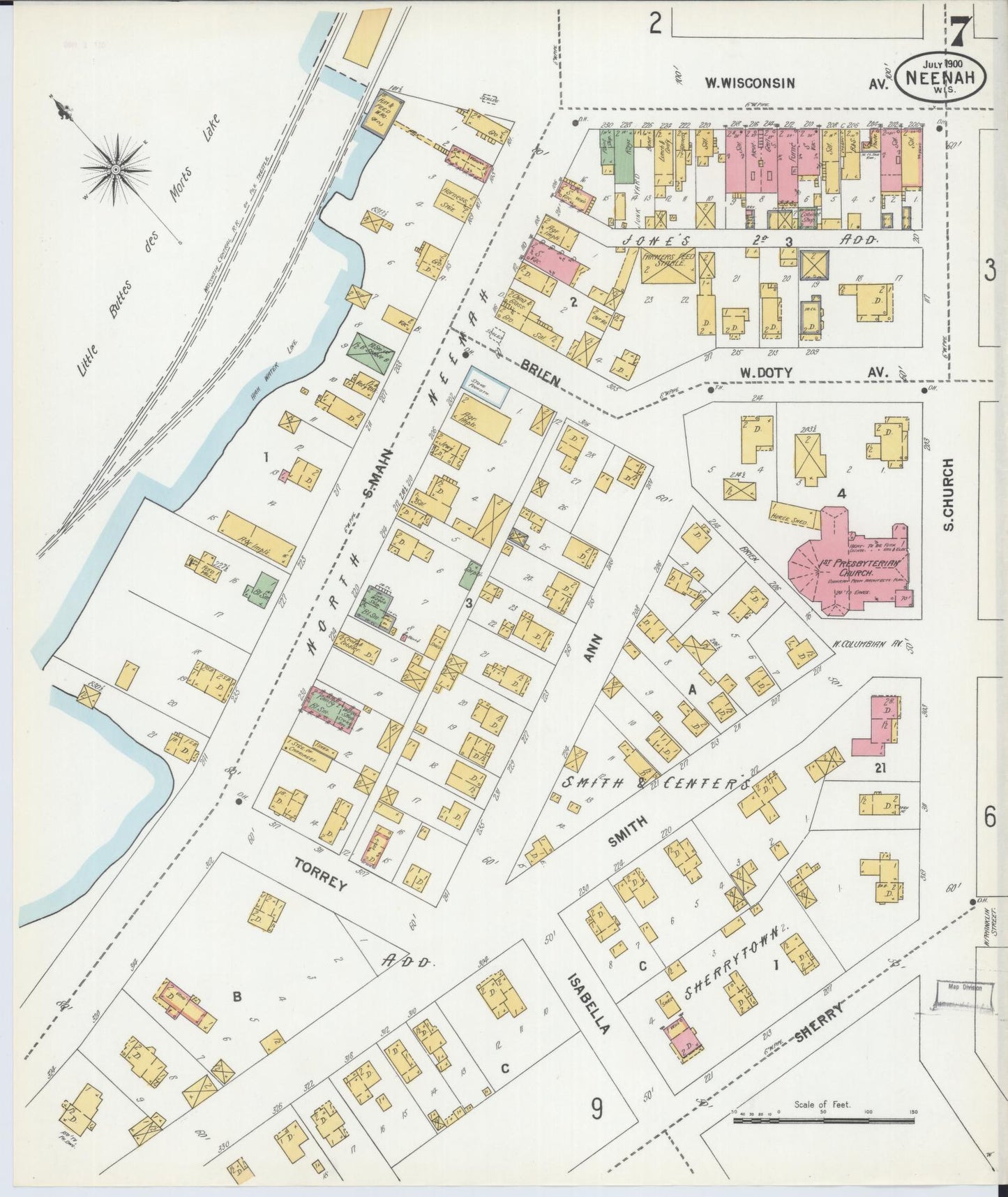 Sanborn Fire Insurance Map from Neenah, Winnebago County, Wisconsin (1900), Sheet #0007 - Complete Map Set gallery image, historic Sanborn map, vintage wall art, Wisconsin Wisconsin