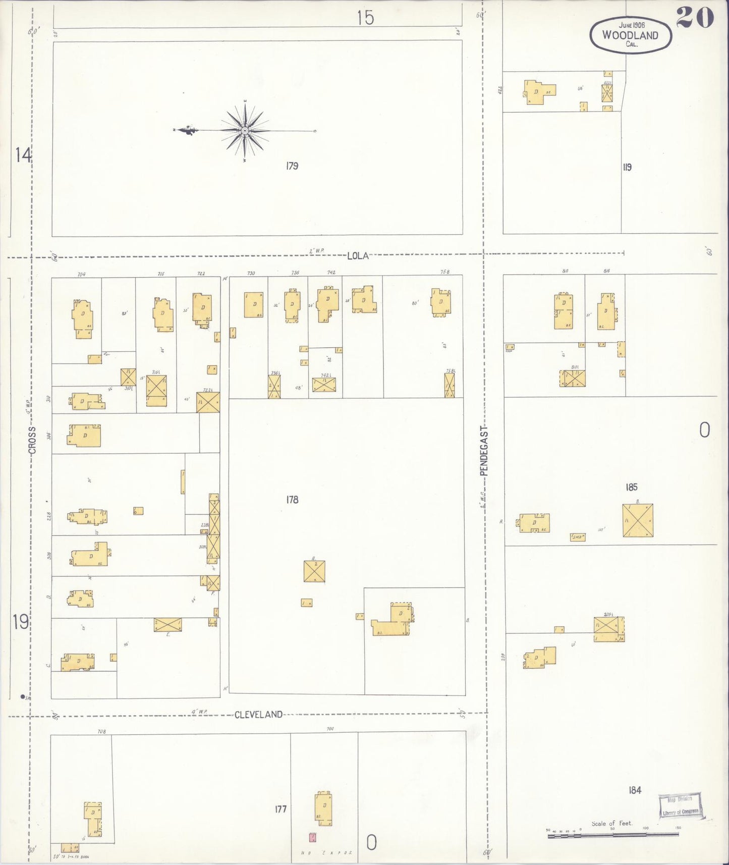 Sanborn Fire Insurance Map from Woodland, Yolo County, California (1906), Sheet #0020 - Complete Map Set gallery image, historic Sanborn map, vintage wall art, California California