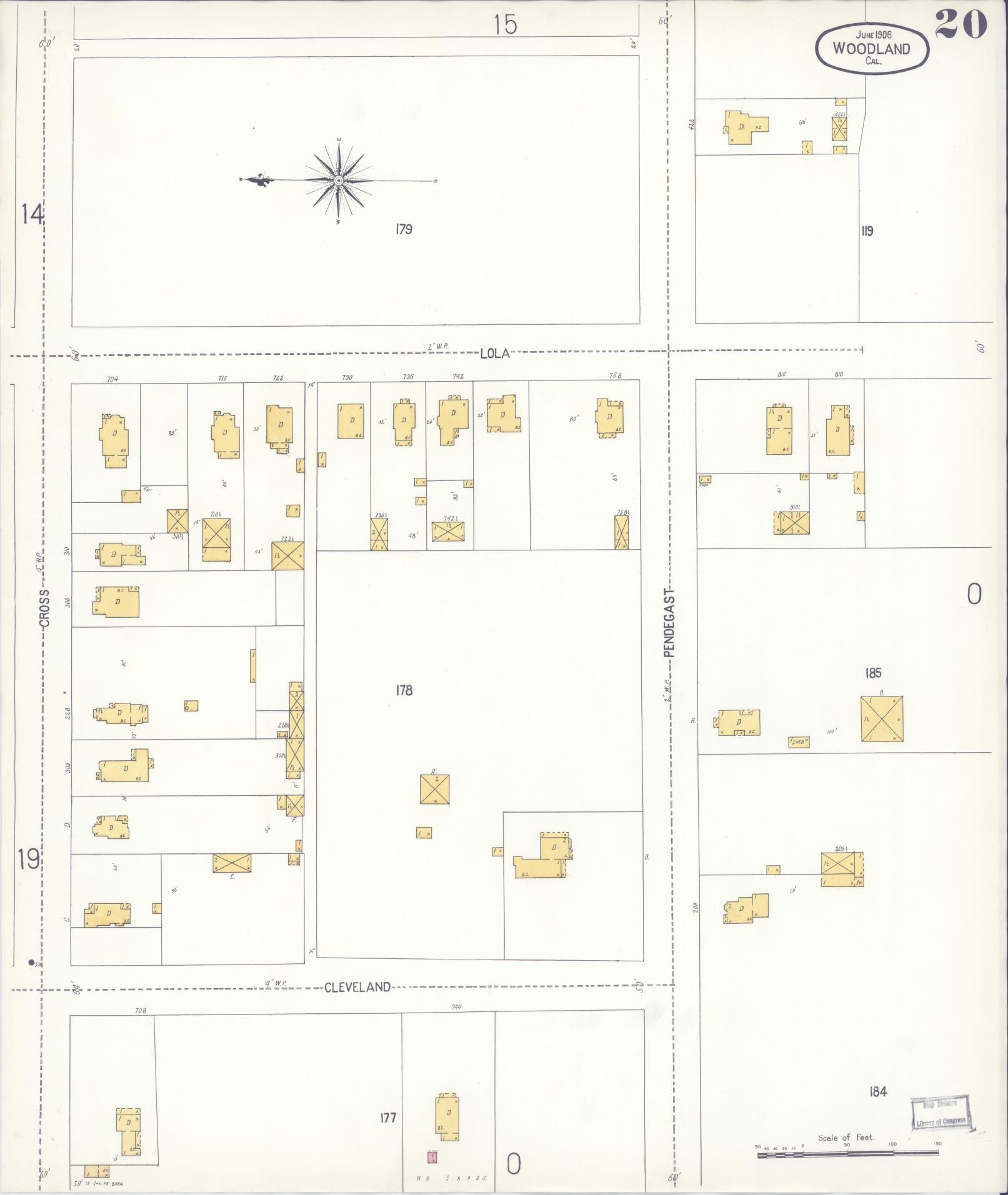 Sanborn Fire Insurance Map from Woodland, Yolo County, California (1906), Sheet #0020 - Complete Map Set gallery image, historic Sanborn map, vintage wall art, California California