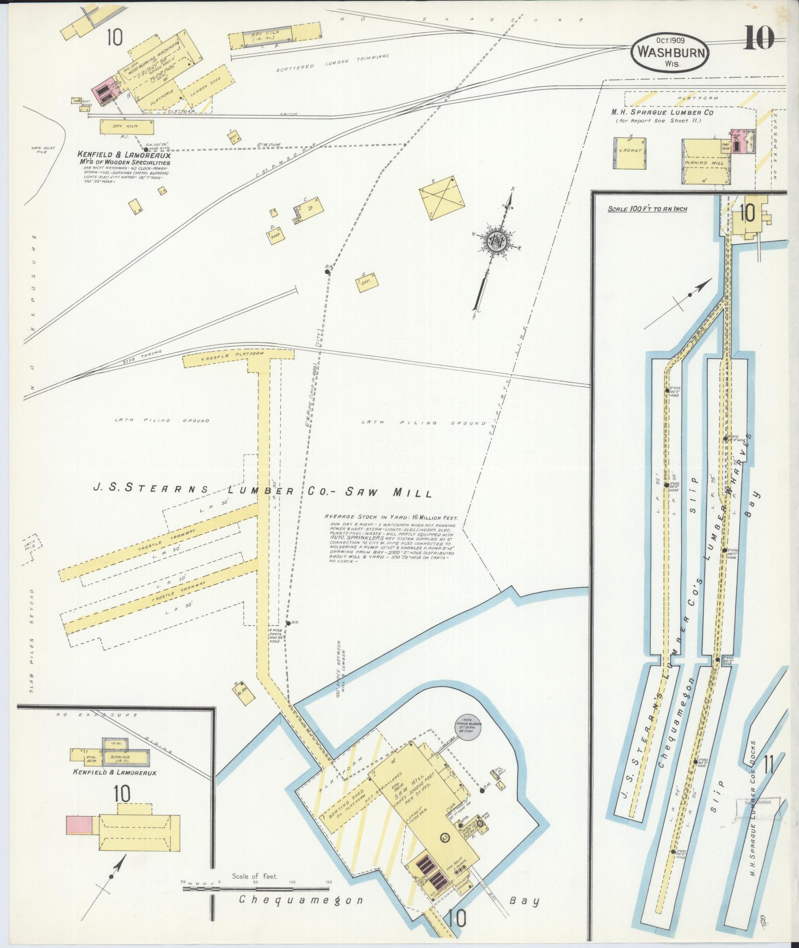 Sanborn Fire Insurance Map from Washburn, Bayfield County, Wisconsin (1909), Sheet #0010 - Historic Sanborn Fire Insurance Map Print, vintage old map wall art, antique decor, genealogy gift, Wisconsin Wisconsin map