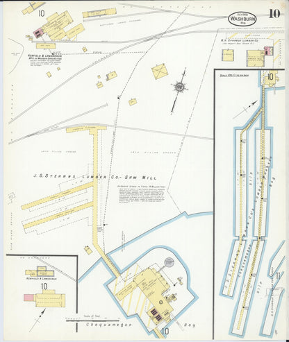 Sanborn Fire Insurance Map from Washburn, Bayfield County, Wisconsin (1909), Sheet #0010 - Historic Sanborn Fire Insurance Map Print, vintage old map wall art, antique decor, genealogy gift, Wisconsin Wisconsin map