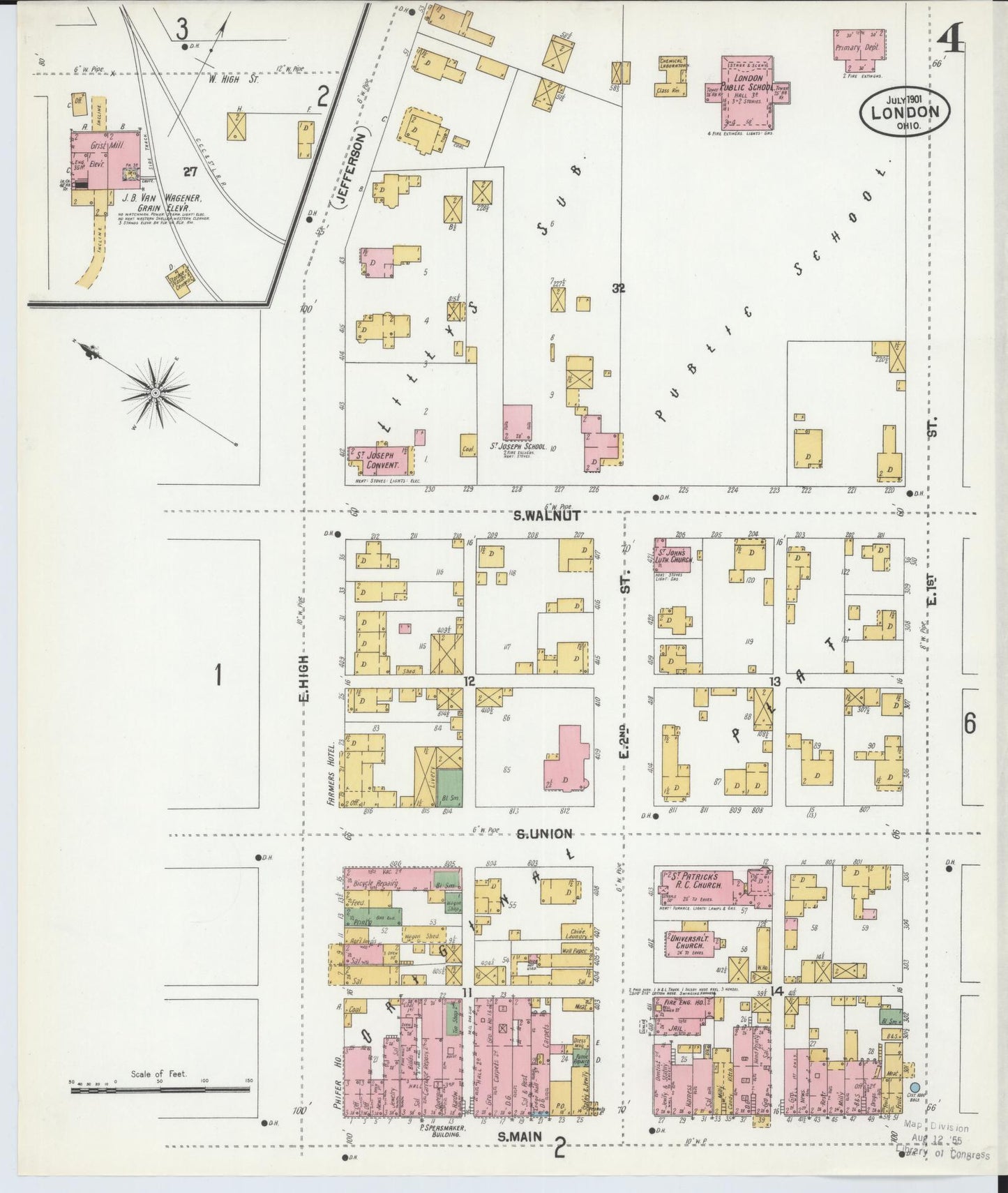 Sanborn Fire Insurance Map from London, Madison County, Ohio (1901), Sheet #0004 - Historic Sanborn Fire Insurance Map Print, vintage old map wall art, antique decor, genealogy gift, Ohio Ohio map