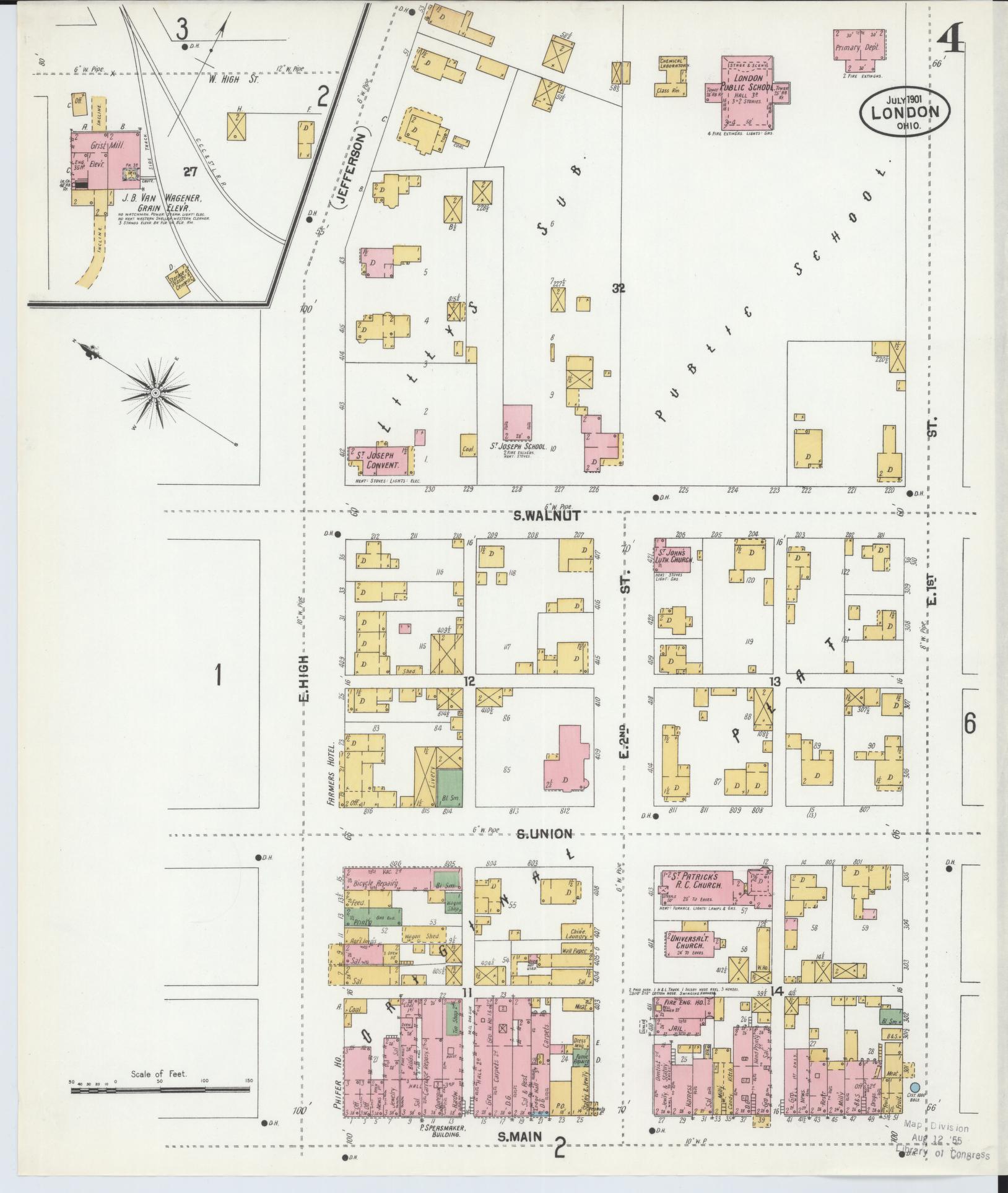 Sanborn Fire Insurance Map from London, Madison County, Ohio (1901), Sheet #0004 - Historic Sanborn Fire Insurance Map Print, vintage old map wall art, antique decor, genealogy gift, Ohio Ohio map