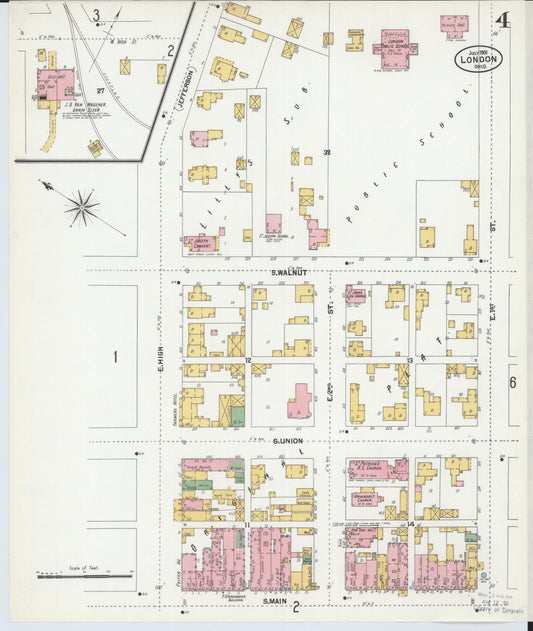 Sanborn Fire Insurance Map from London, Madison County, Ohio (1901), Sheet #0004 - Historic Sanborn Fire Insurance Map Print, vintage old map wall art, antique decor, genealogy gift, Ohio Ohio map