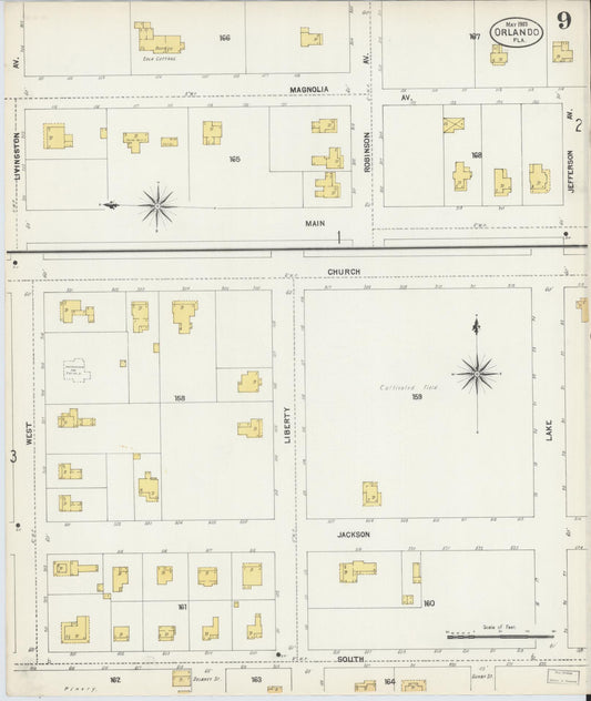 Sanborn Fire Insurance Map from Orlando, Orange County, Florida (1903), Sheet #0009 - Historic Sanborn Fire Insurance Map Print, vintage old map wall art, antique decor, genealogy gift, Florida Florida map