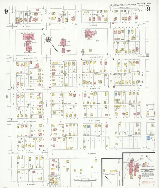 Sanborn Fire Insurance Map from New Ulm, Brown County, Minnesota (1935), Sheet #0009 - Historic Sanborn Fire Insurance Map Print, vintage old map wall art, antique decor, genealogy gift, Minnesota Minnesota map