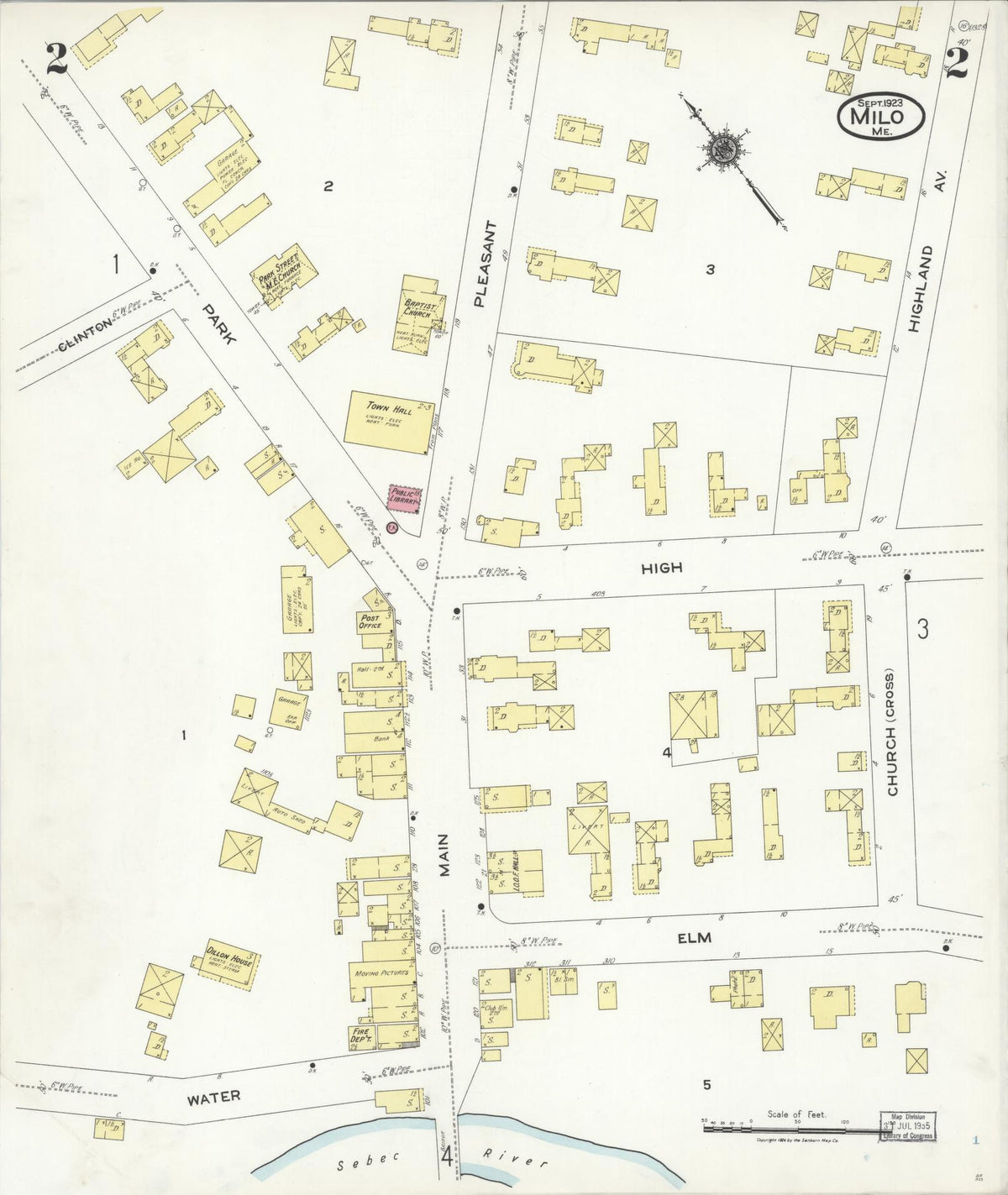 Sanborn Fire Insurance Map from Milo, Piscataquis County, Maine (1923), Sheet #0002 - Complete Map Set gallery image, historic Sanborn map, vintage wall art, Maine Maine