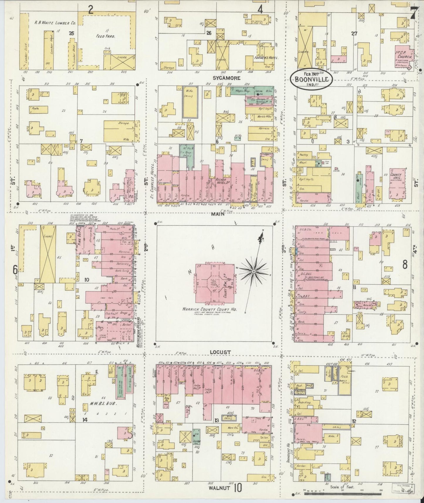 Sanborn Fire Insurance Map from Boonville, Warrick County, Indiana (1907), Sheet #0007 - Historic Sanborn Fire Insurance Map Print, vintage old map wall art, antique decor, genealogy gift, Indiana Indiana map