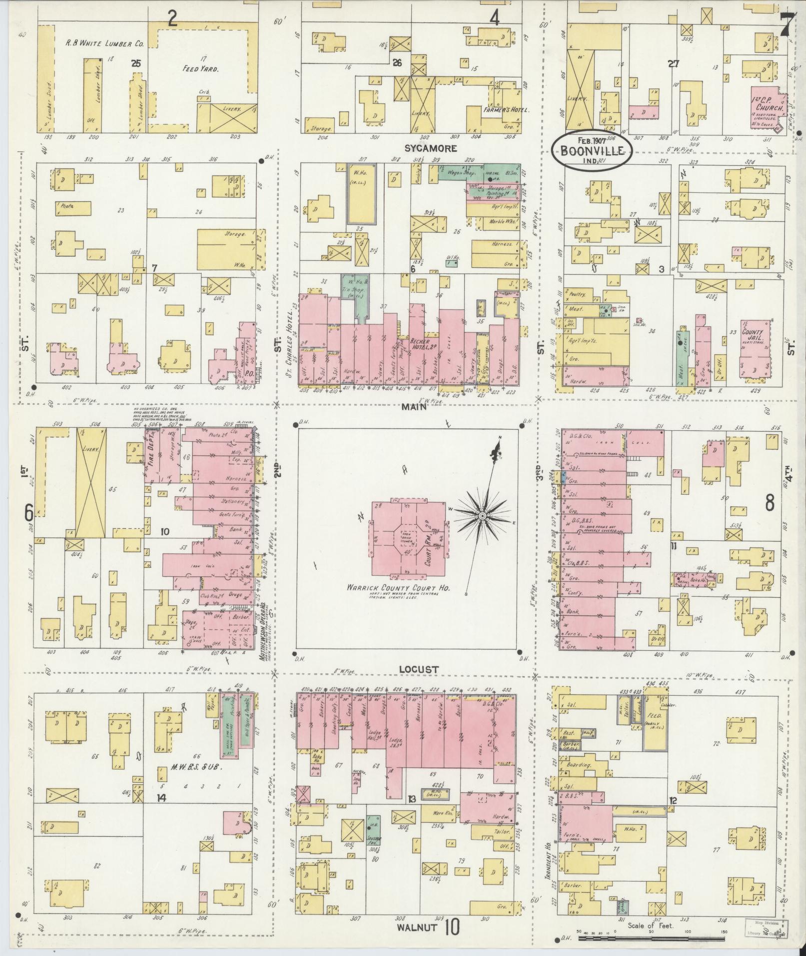 Sanborn Fire Insurance Map from Boonville, Warrick County, Indiana (1907), Sheet #0007 - Historic Sanborn Fire Insurance Map Print, vintage old map wall art, antique decor, genealogy gift, Indiana Indiana map