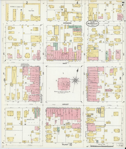 Sanborn Fire Insurance Map from Boonville, Warrick County, Indiana (1907), Sheet #0007 - Historic Sanborn Fire Insurance Map Print, vintage old map wall art, antique decor, genealogy gift, Indiana Indiana map