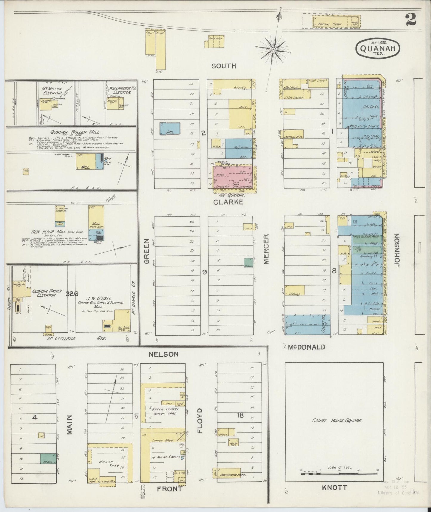 Sanborn Fire Insurance Map from Quanah, Hardeman County, Texas (1892), Sheet #0002 - Historic Sanborn Fire Insurance Map Print, vintage old map wall art, antique decor, genealogy gift, Texas Texas map