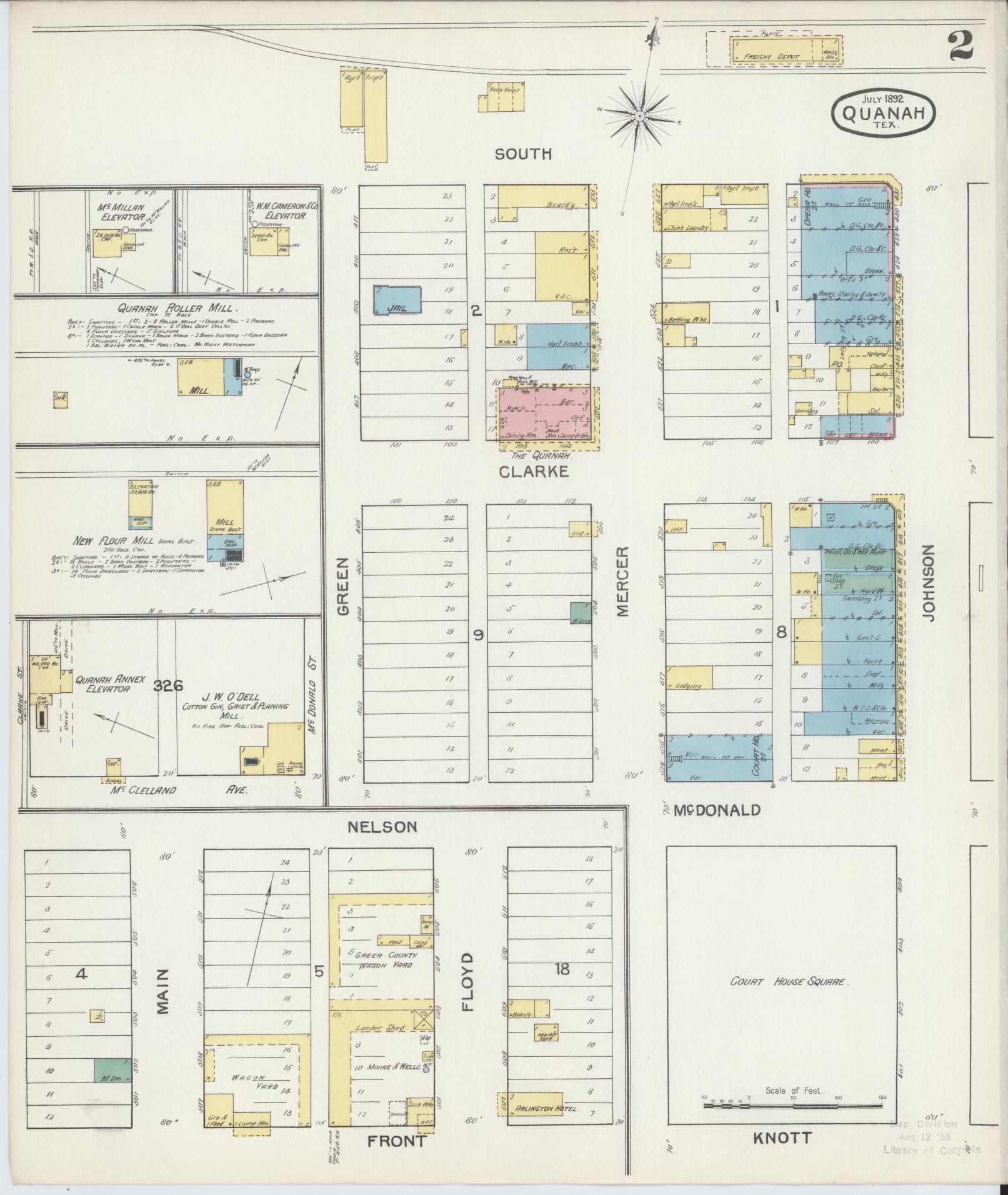 Sanborn Fire Insurance Map from Quanah, Hardeman County, Texas (1892), Sheet #0002 - Historic Sanborn Fire Insurance Map Print, vintage old map wall art, antique decor, genealogy gift, Texas Texas map
