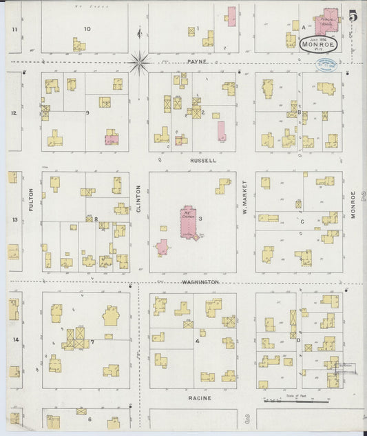 Sanborn Fire Insurance Map from Monroe, Green County, Wisconsin (1894), Sheet #0005 - Historic Sanborn Fire Insurance Map Print, vintage old map wall art, antique decor, genealogy gift, Wisconsin Wisconsin map