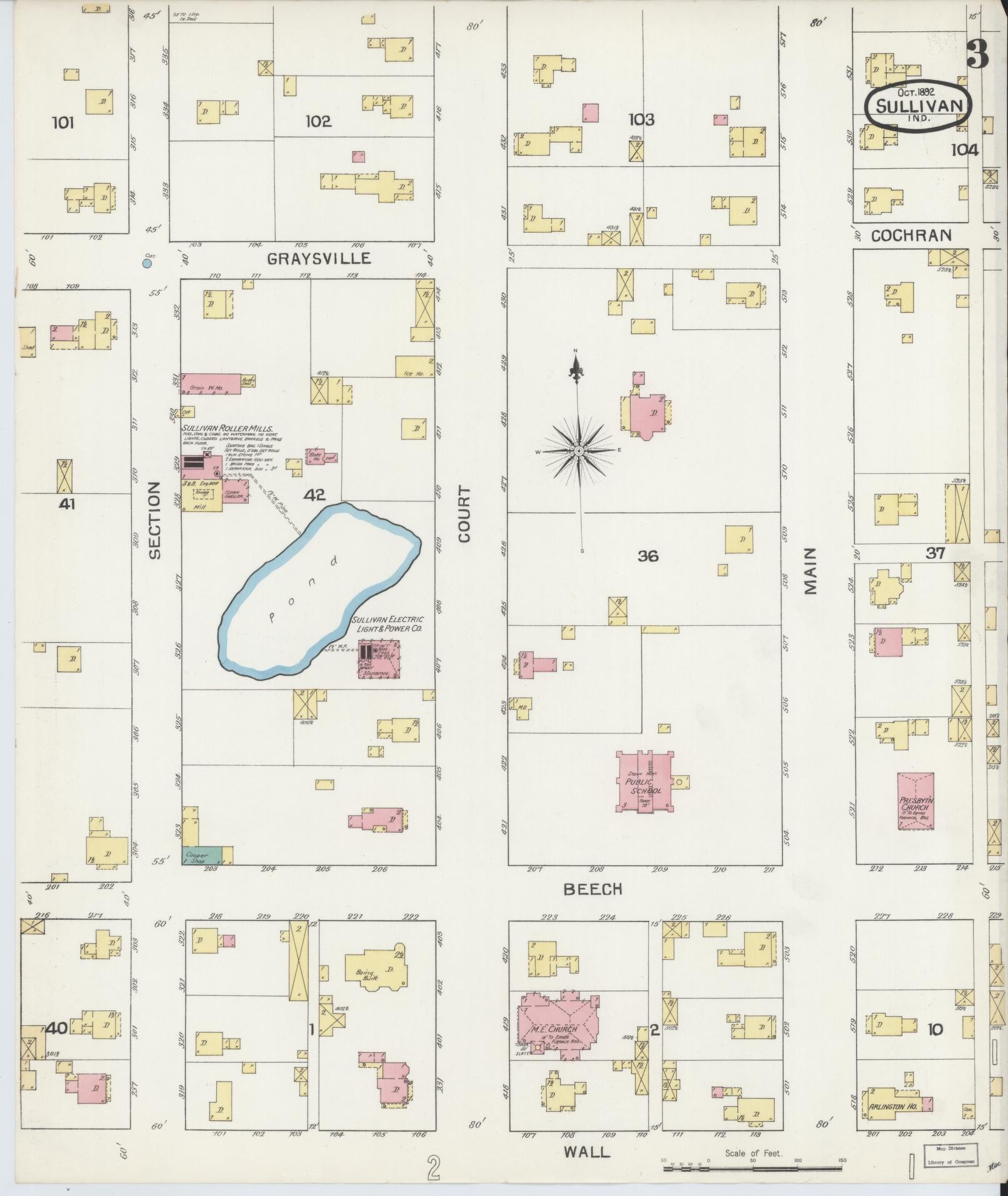 Sanborn Fire Insurance Map from Sullivan, Sullivan County, Indiana (1892), Sheet #0003 - Complete Map Set gallery image, historic Sanborn map, vintage wall art, Indiana Indiana