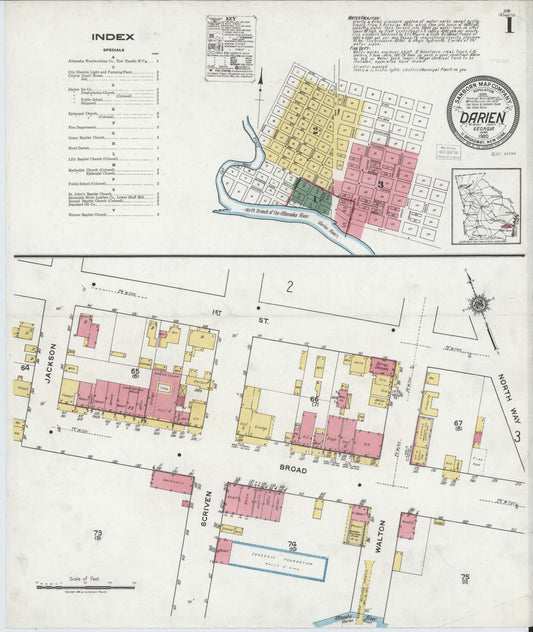 Sanborn Fire Insurance Map from Darien, Mcintosh County, Georgia (1920), Sheet #0001 - Historic Sanborn Fire Insurance Map Print, vintage old map wall art, antique decor, genealogy gift, Georgia Georgia map