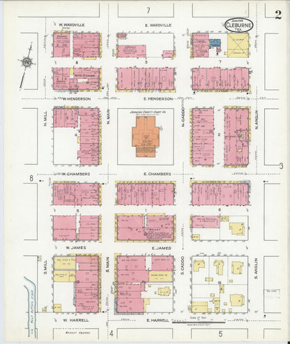 Sanborn Fire Insurance Map from Cleburne, Johnson County, Texas (1918), Sheet #0002 - Historic Sanborn Fire Insurance Map Print, vintage old map wall art, antique decor, genealogy gift, Texas Texas map